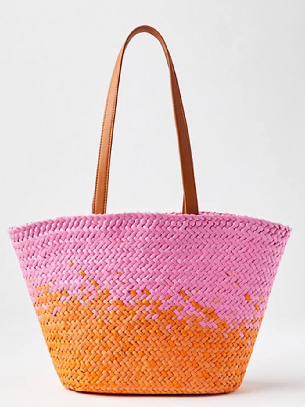 New LOFT Pink & Orange Woven Straw Tote bag ombré Beach Pool Island Resort NWT
